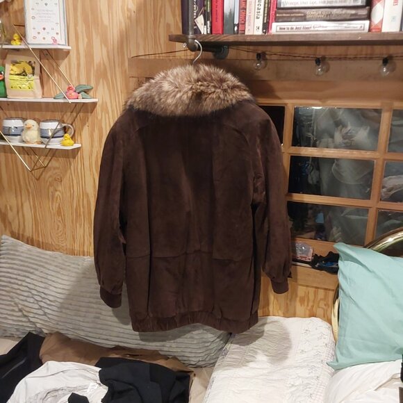 Mob Wife J Percy for Marvin Richards Vtg 90s Suede Leather Jacket Fur Collar M - Picture 3 of 8